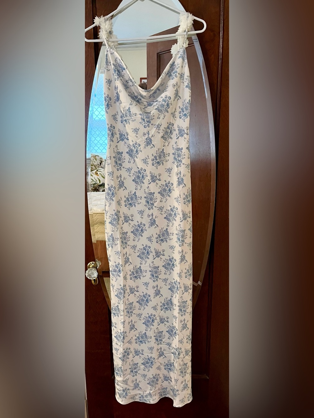 Altar'd State Blue & White Floral Cowl-Neck Maxi Dress NWT size L